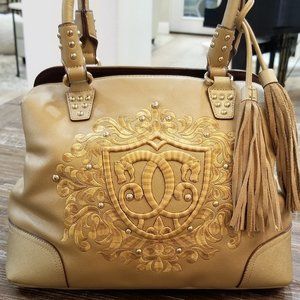 Sharif “Signature Crest” Gold Satchel Bag